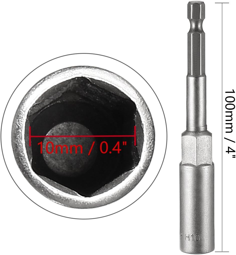 Sourcingmap 1/4" Quick-Change Hex Shank 10mm Deep Socket Nut Setter Driver Drill Bit, 100mm Length, Metric No-Magnetic - Image 4