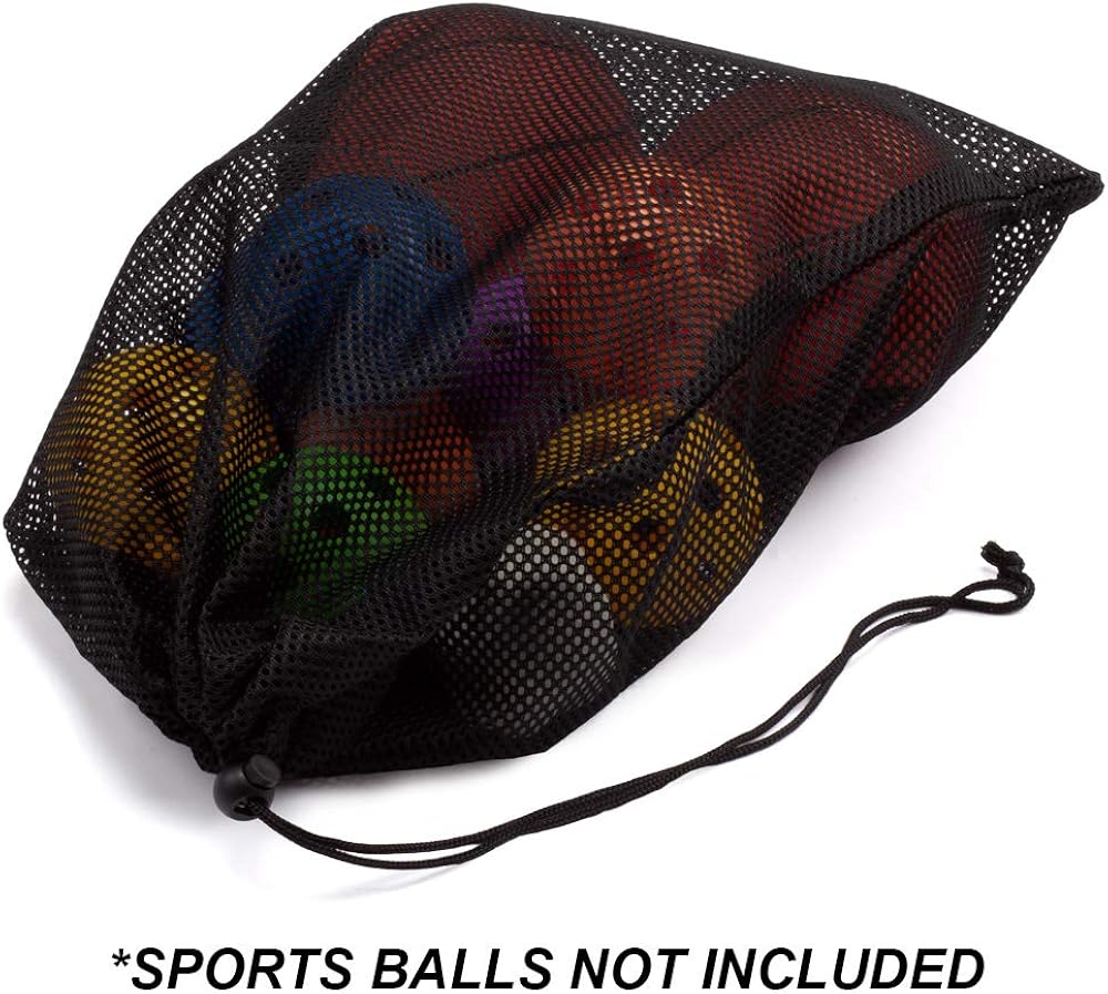 Sports Equipment Mesh Drawstring Bag/Backpack Bag/Duffle Bag for Gym Training, Soccer, Football, Basketball, Volleyball, Swimming Gear, Laundry, Beach Toys (18"x12" Drawstring Bag - Black) : Clothing