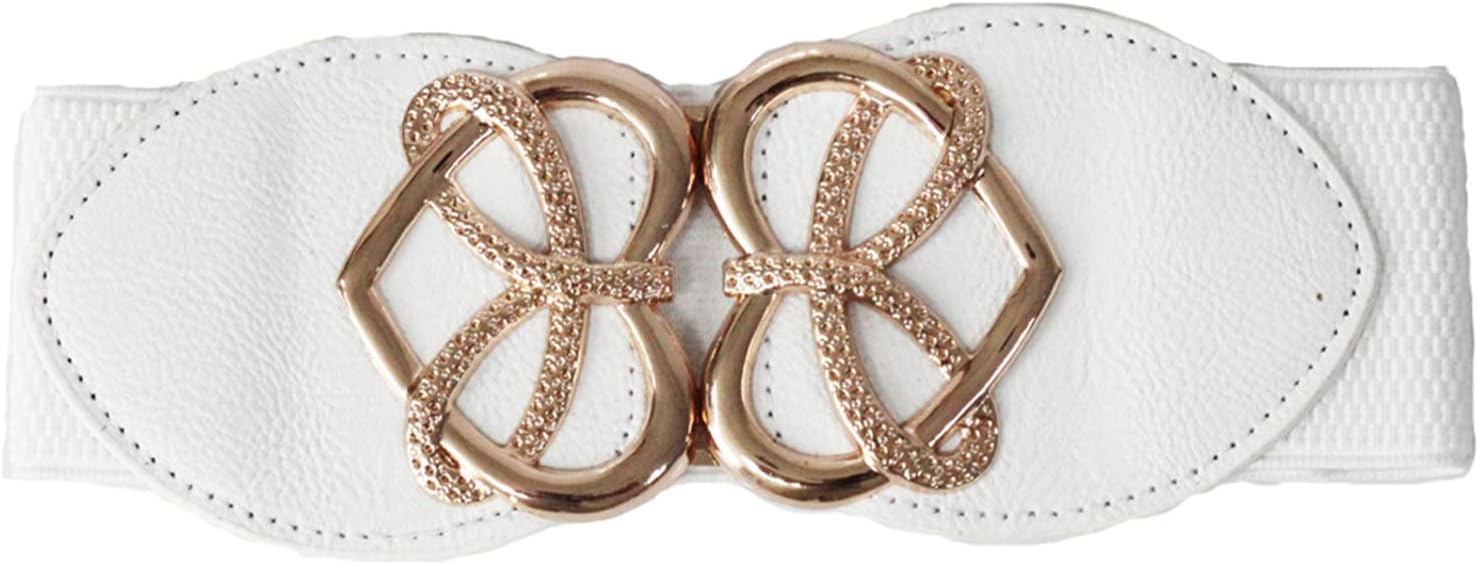 Trimming ShopWomen's Waist Belt With Golden Heart Shape Buckle, Adjustable Stretchable Elasticated Waistband For Party Celebration Events Occasion, 60mm Wide