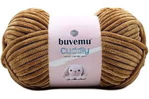 BUVEMU Cuddly Velvet Chenille Yarn, Super Soft Fluffy Bulky for Knitting Crocheting Crafting Blanket Amigurumi, Durable for Shedding, 100 Gram (3.53 Ounces) 109 Yards (100 Meters) (Caramel)