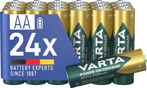 VARTA Batteries AA, rechargeable, Pack of 24, Power on Demand, 2100 mAh