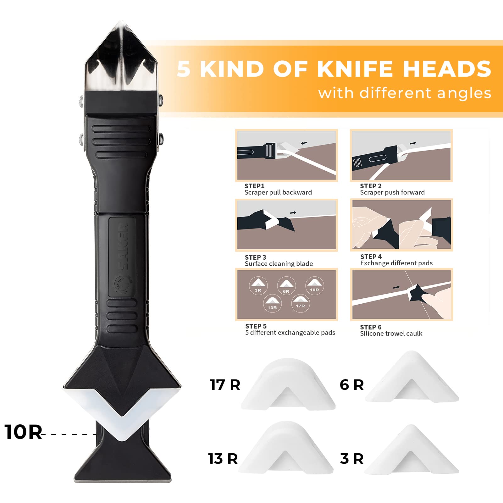 Saker Silicone Caulking Tools-3 in 1 Sealant Finishing Tool Grout Remove Scraper Caulk Remover Glass Glue Angle Scraper for Bathroom,Kitchen,Floor,Window,Sink Joint,Frames Seal (Black Blue)