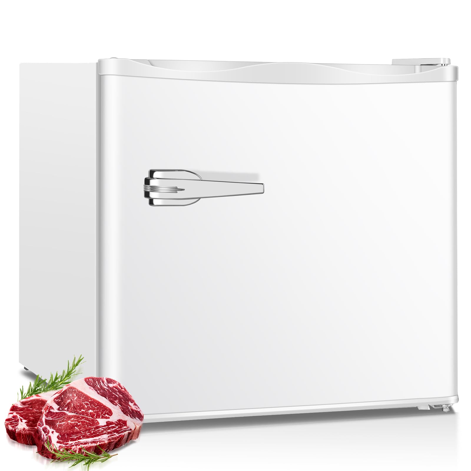 R.W.FLAME 1.2 Cu.ft Upright Freezer- Mini Compact Freezer with Handle, Stainless Steel Single Door, Small Freezer for Home/Office/Dorm/Apartment (White)