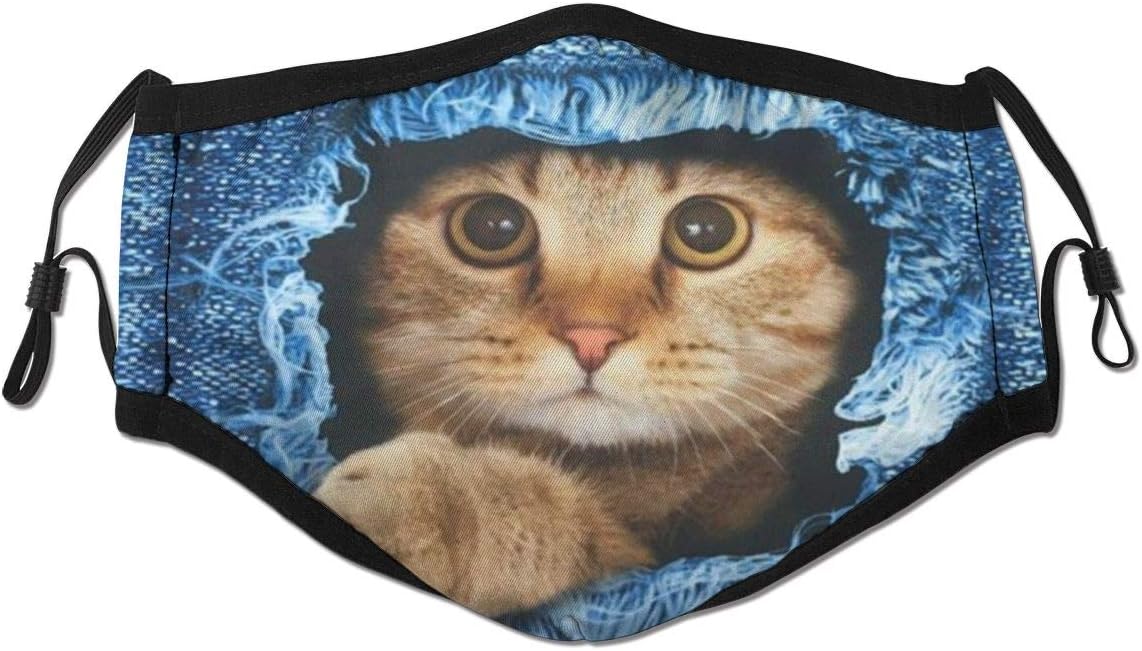 Justou 3D The Cat in Jeans Dust Mask Unisex Halloween Mask Anti Dust Pollution Face Mouth Mask, Reusable Cotton Mouth Masks for Cycling Camping Travel One Size