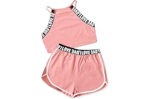 Milumia Girl's 2PCS Outfit Letter Tape Halter Cami Crop Top and Dolphin Shorts Set