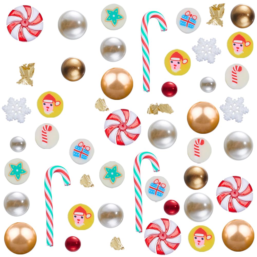 SUNNYCLUE 10000+Pcs Christmas Vase Fillers Set Candle Filler White Floating Faux Pearls Beads Xmas Holiday Red Green Candy Cane Golden Glitter Powders Christmas Candles Filler for Home Table Decor