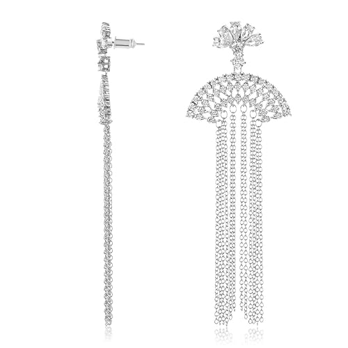 Silver Brass Jewelled Fringe Earrings for Women