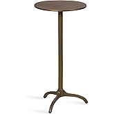 Kate and Laurel Henshall Mid-Century Metal Round Side Table, 12 x 12 x 24, Antique Brass, Sand Cast Aluminum Sculptural Indoo
