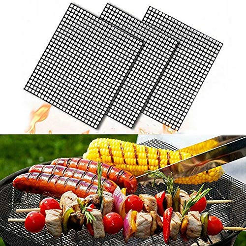 BBQ Grill Mesh Mat Set of 3-Non Stick Barbecue Grill Sheet Liners Grilling Mats Nonstick Fish Vegetable Smoking Accessories-Works on Smoker,Pellet,Gas,Charcoal Grill