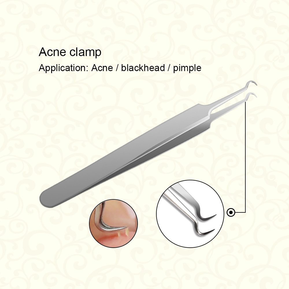 AMTOK Blackhead Remover Kit Curved Blackhead Tweezers Kit Pimple Comedone Extractor Tool Set Dermatologist Grade Kit Treatment for Blemish , Zit Popper (tweezers 2pcs)