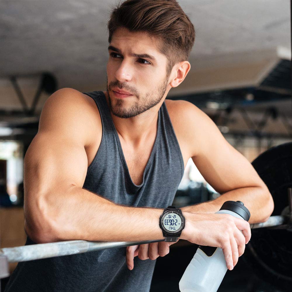 WIFORT Mens Watches Waterproof for Sports Digital Watch for Men Ultra-Thin & Wide Angle Vision Military Watch, Countdown Dual Time Split Time Stopwatch Backlight Alarm