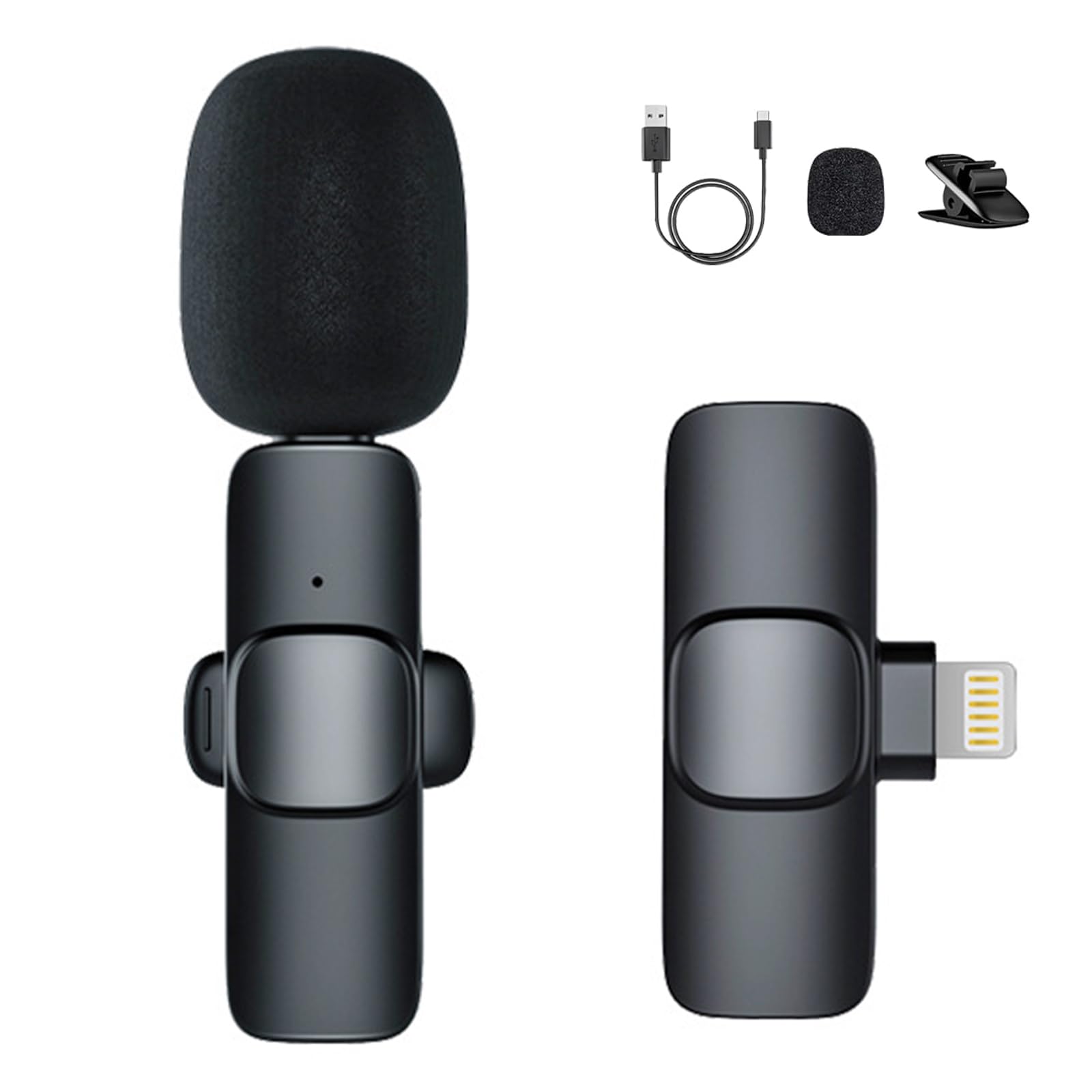 Wireless Lavalier Microphone for iPhone, iPad, Professional Lapel Microphone, Cordless Recording Mic Plug-Play Lapel Clip-On Mini Wireless Microphone with Noise Reduction for Video Recording/Interview