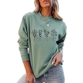 JBF Cloth Flower Sweatshirt Womens 80s Vintage Minimalistic Floral Printed Long Sleeves Sweatshirt Pullovers Tops