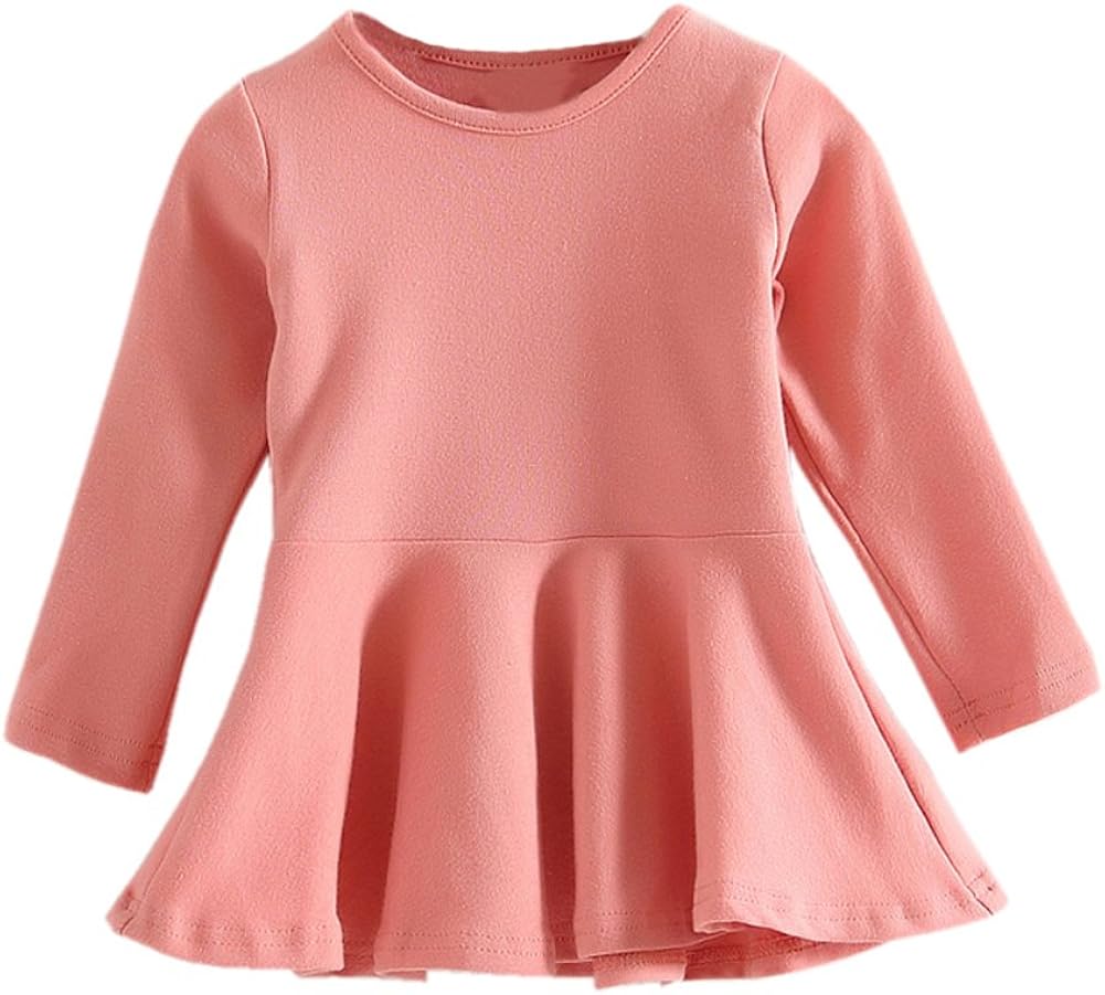 Baby Girls Dress Long Sleeve Infant Tops Cotton Toddler Blouse Pink Ruffle T Shirt Playwear