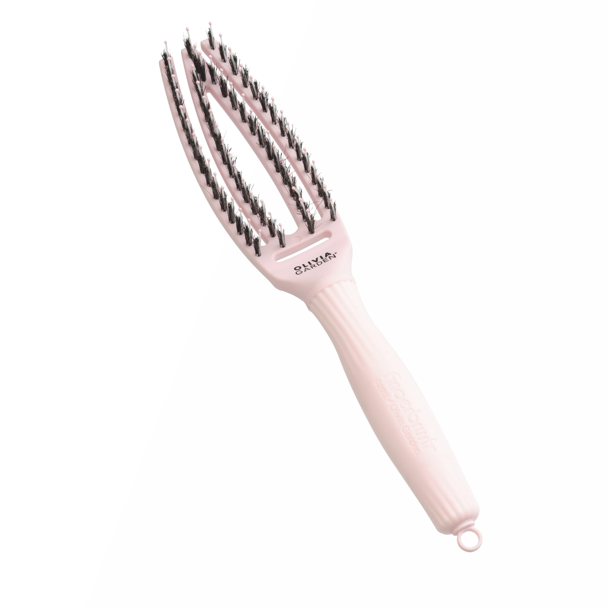 Olivia Garden Fingerbrush Care Iconic - Small - Pastel Pink - Detangling Hairbrush with Boar & Nylon Bristles for Ultimate Shine & Smooth Styling