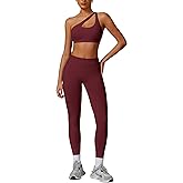 ABOCIW Women Workout Sets Seamless High Waist Scrunch Butt Lifting Gym Leggings Cutout One Shoulder Sports Bra