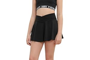 rrhss Gilrs Pleated Tennis Skirt with Pockets Kids V Crossover High Waisted Golf Skorts with Lining Shorts