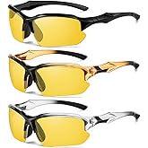 3PACK Polarized Night Vision Glasses for Men Driving Cycling Sport Night Anti Glare Yellow Lens Glasses Lightweight Frame