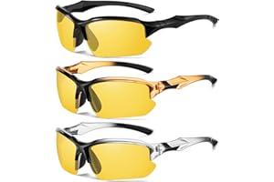 DIOKIW 3PACK Polarized Night Vision Glasses for Men Driving Cycling Sport Night Anti Glare Yellow Lens Glasses Lightweight Frame