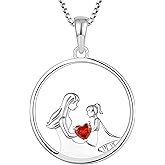YL Women's Mother Necklace 925 Sterling Silver Round Mum Pendant Birthstone Jewelry for Mom