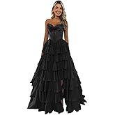 SWEMILE Womens Prom Dress 2026 Floral Print Tiered Sweetheart Chiffon Formal Evening Party Gowns with Slit 3221