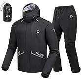 RIDEIRON Motorcycle Rain Gear, Rain Suit for Men & Women Waterproof Jacket and Pants Breathable Reflective Raincoat for Riding, Fishing, Golf, Hunting, Camping L