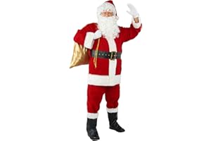 Opemon Christmas Santa Claus Costume Suit Adults Men 10Pcs Professional Santa Outfits Xmas Costume for Holiday Party