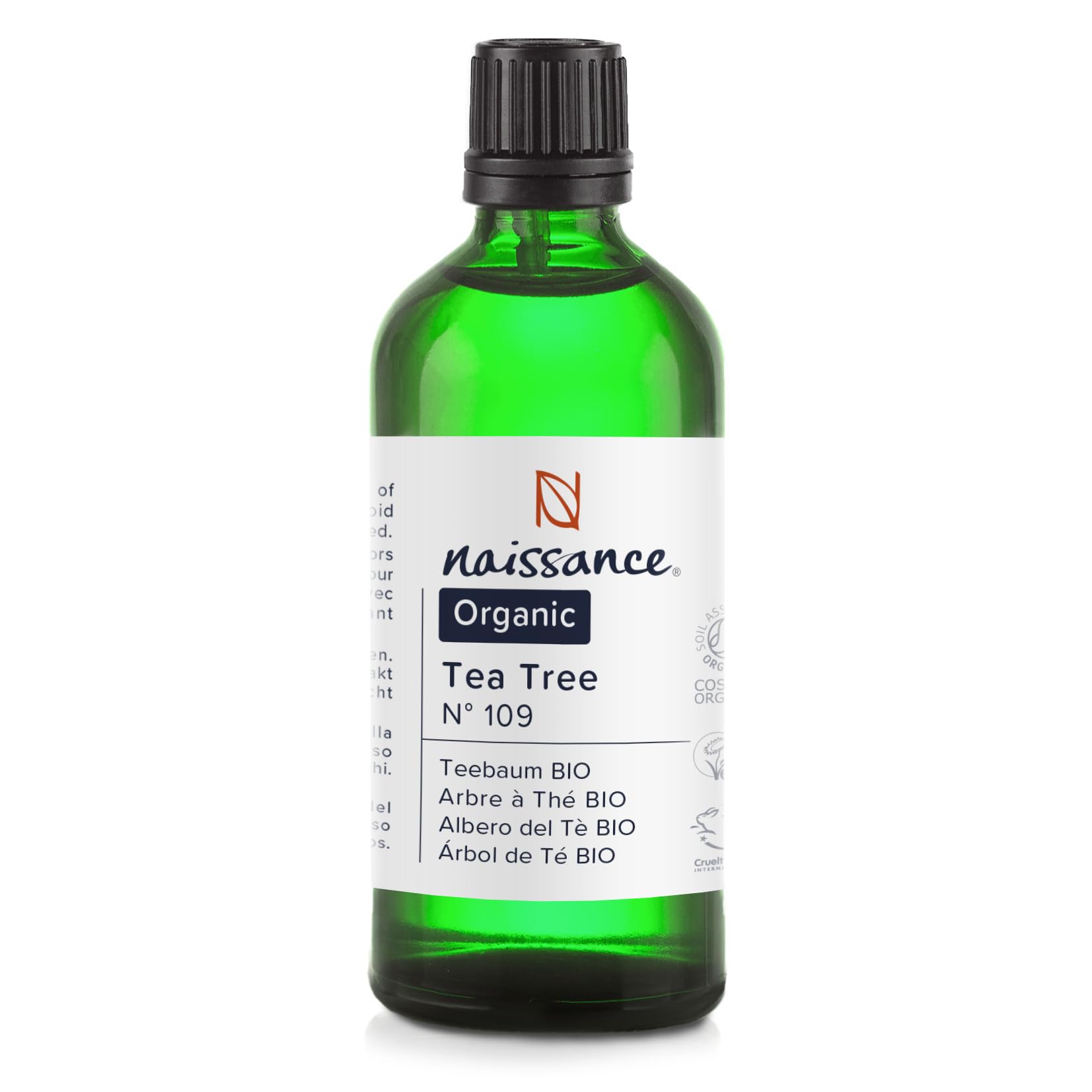 Naissance Organic Tea Tree Essential Oil (No. 109) 100ml - Pure, Natural, Certified Organic, Cruelty Free, Vegan & Undiluted - Use in Aromatherapy & Diffusers