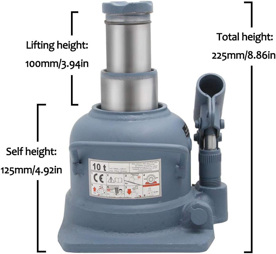 BAOSHISHAN 10 Ton Low Profile Bottle Jack Double Ram 4-7/8’’ to 8-7/8’’ Lifting Range Hydraulic Jack: Home Improvement
