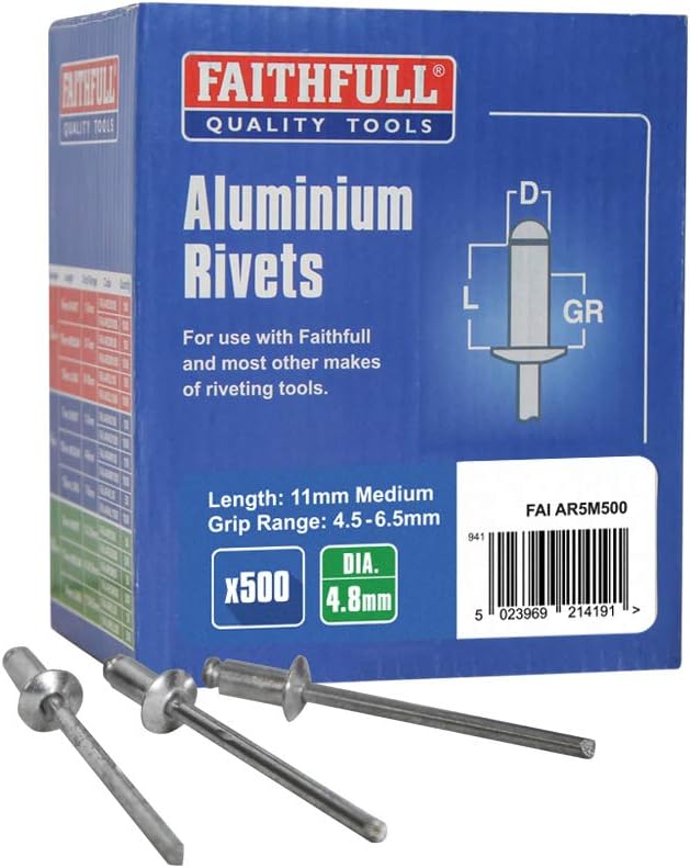 Faithfull Aluminium Rivets (500) 5MM Medium, FAIAR5M500, Multi-coloured