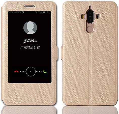 Huawei mate 9 Case , JMPin [View Window] Flip Case Cover with Kickstand [Magnetic Closure] for Huawei mate9 (Huawei mate 9 gold)