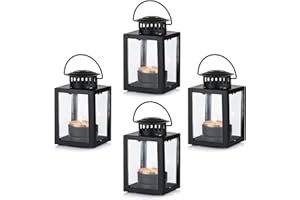 Nuptio Lanterns for Candles Garden Lanterns, 4 Pcs Vintage Style Hanging Small Lanterns for Tealight Candle, Black Candle Tea