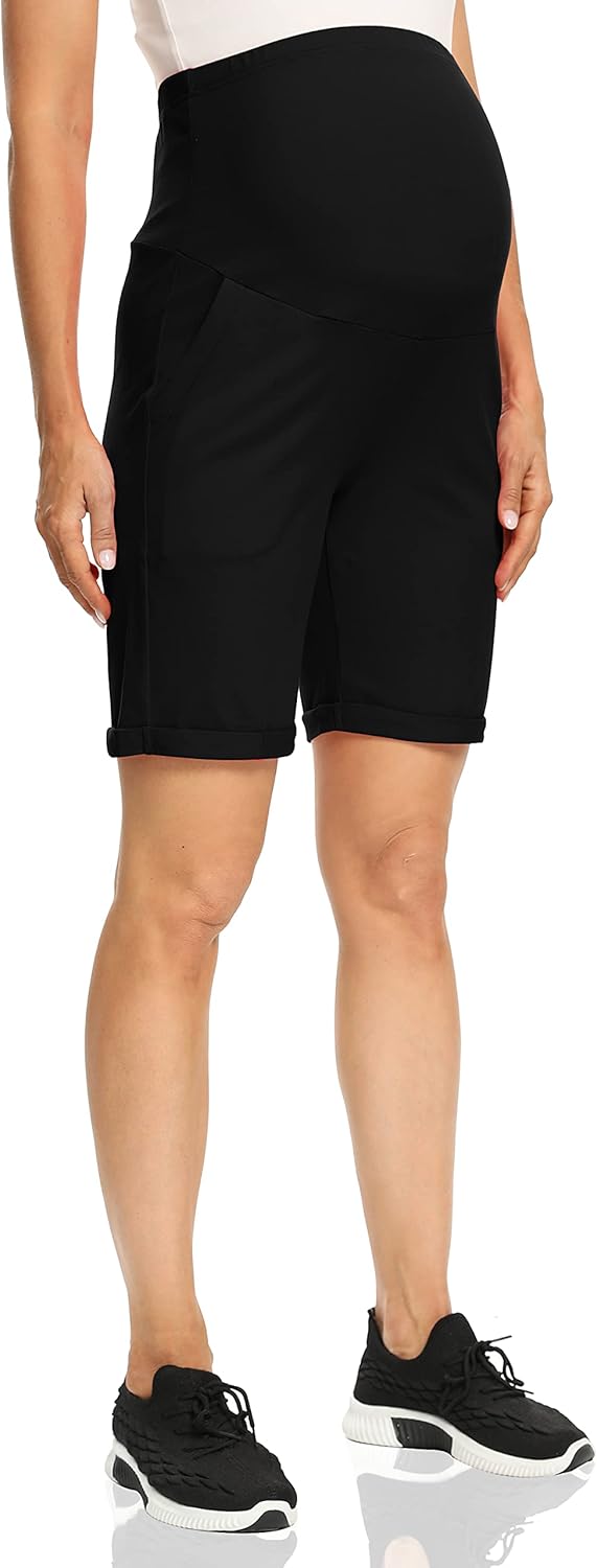 V VOCNI Women's Maternity Shorts Lounge Cotton Bermuda Shorts Folded Hem Pregnancy Shorts with Pockets at  Women’s Clothing store