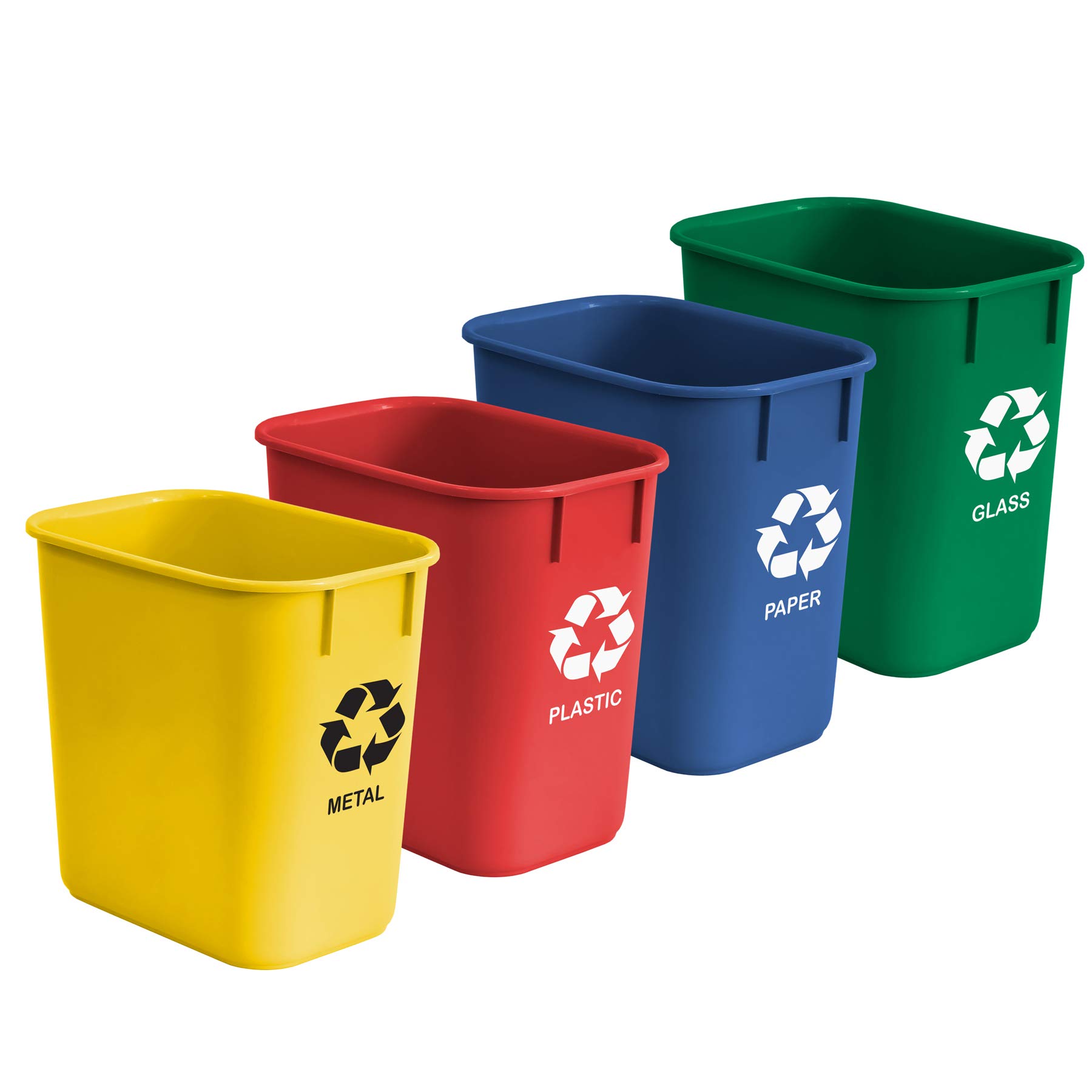 Acrimet Wastebasket Bin for Recycling, 3.25 Gallon/13 Quart/12 Liter (Made of Plastic) (Metal/Yellow, Paper/Blue, Glass/Green, Plastic/Red) (Set of 4)