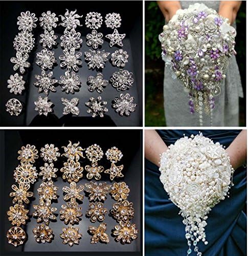 L'vow Rhinestone Crystals Brooches Collar Pin Bouquet Kit Pack of 24