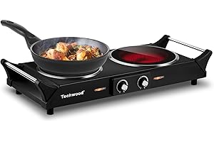 Hot Plate, Techwood 1800W Double Infrared Ceramic Electric Stove for Cooking, Dual Control Cooktop Burners, Portable Anti-sca