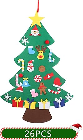 Regali Di Natale Fai Da Te Bambini.Albero Di Feltro Albero Di Natale Fai Da Te Con Ornamenti Da 26 Pezzi Decorazione Da Parete Con Corda Sospesa Per Regali Per Bambini Decorazione Della Parete Della Porta Di Casa Amazon Fr Cuisine