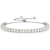 lasidor Adjustable Tennis Bracelet 14K White Gold Plated Multicolor Opal Bracelets for Women Slider Bracelet Jewelry Gifts