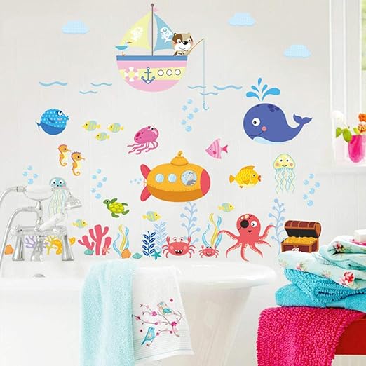 Amazon Com Underwater Fish Shark Boat Turtle Bubble Wall Stickers Kids Bathroom Living Room Bedroom Decor Home Wall Pvc Art Decals Cjzyy Kitchen Dining