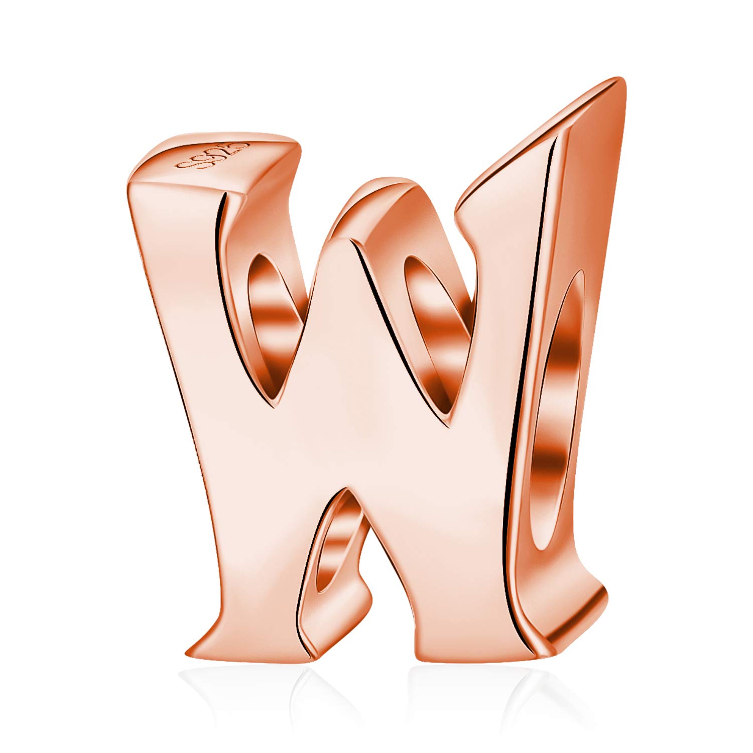 Alphabet Charms Initial A-Z Genuine 925 Sterling Silver Letter Beads Words Charms fits European Charms Bracelet for Mother Day Gfts (rose gold W)