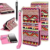 LG G3 Case, LG G3 Flip Case - E LV LG G3 Deluxe PU Leather Folio Wallet Full Body Protection Case Cover for LG G3 (D830, D851, VS985, D850) with 1 Stylus - Colorful Tribal