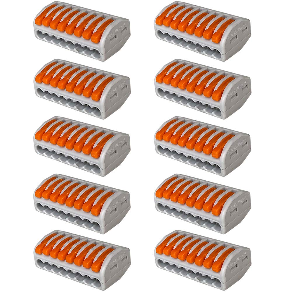 Aiqeer 10 Pcs PCT-218 Lever-Nut Wire Connectors, 8 Ports Conductor Compact Wire Connectors, Cable Clamp Terminal Block Quick Spring Connector