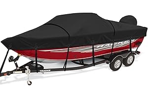 Cerumute Boat Cover, Heavy Duty 1200D Waterproof Boat Covers 16-18.5ft with Motor Cover and Windproof Adjustable Metal Buckle