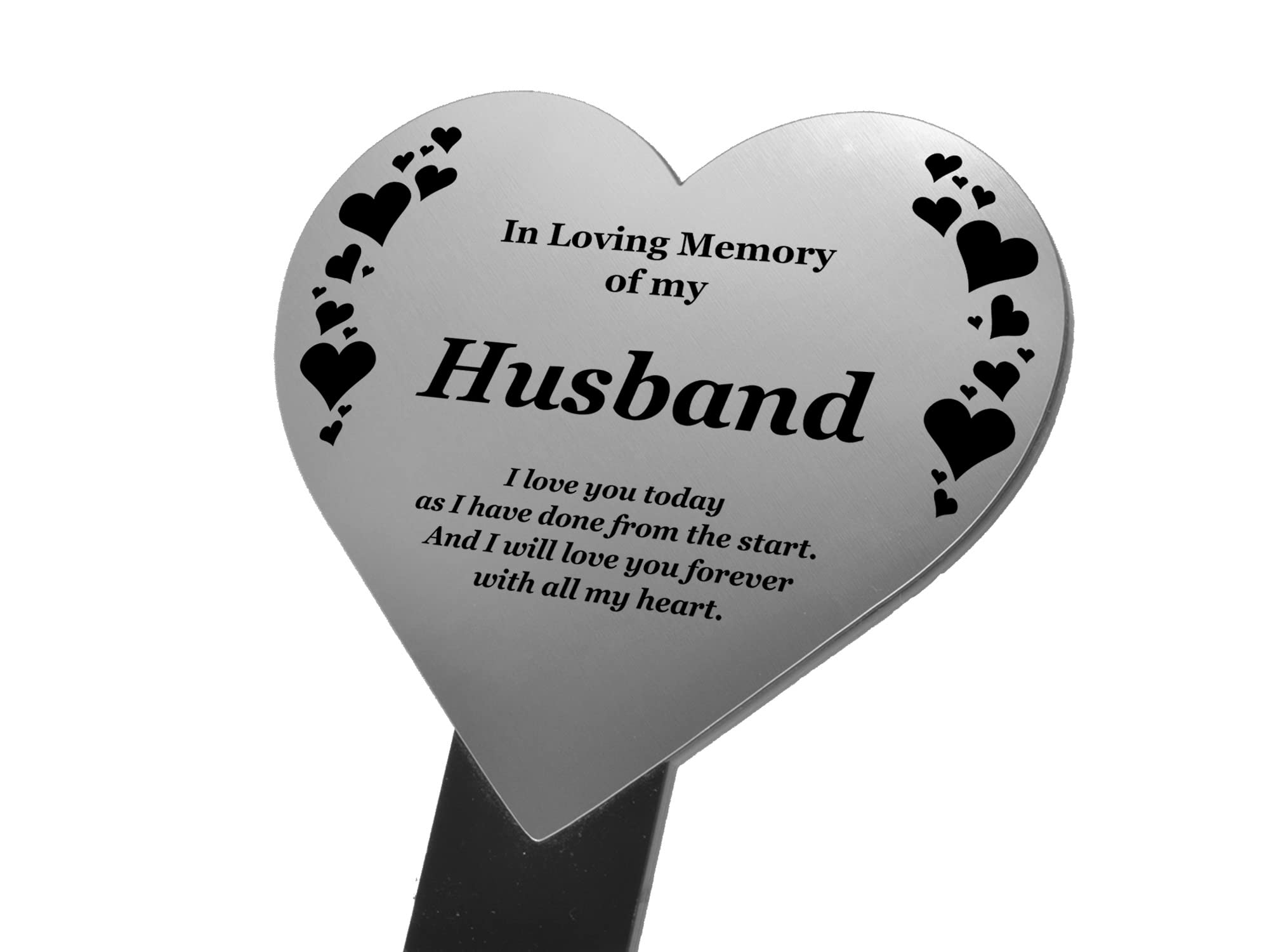 Husband Memorial Remembrance Heart Shaped Plaque | Silver and Black Acrylic | Waterproof | Outdoor | Grave Marker | Tribute | Plant Marker | Create A Lasting Remembrance