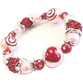 Valentine Bracelet, Heart Glass Beaded Stretch Bracelet for Women, Birthday Christmas Gift for Her, 1 Pc
