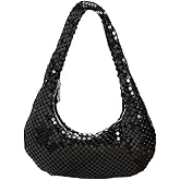 Afashor Womens Metallic Evening Bag Cute Hobo Handbag Fashion Shiny Moon-shaped Shoulder Purse