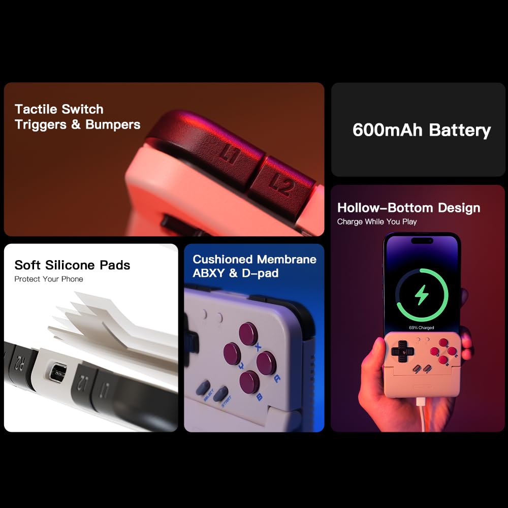 GameSir Pocket Taco Verticaler Mobiler Gaming-Controller - Retro Arcade Bluetooth Gamepad für Android & Smartphone, Tragbar, 600mAh Akku, App-Anpassung - Weiß 7