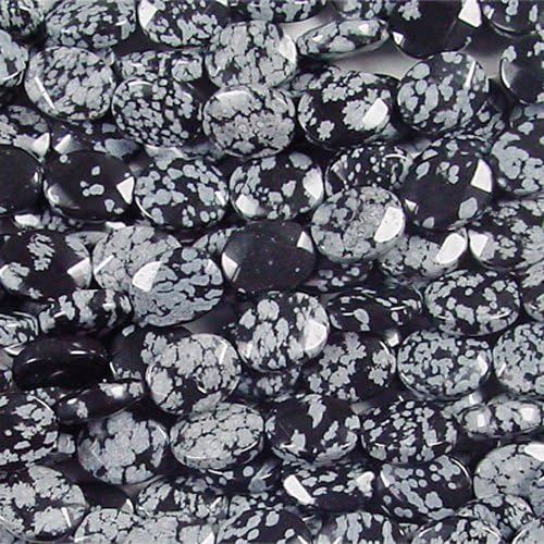 SNOWFLAKE OBSIDIAN 11X14MM FACETED OVAL GEMSTONE BEADS