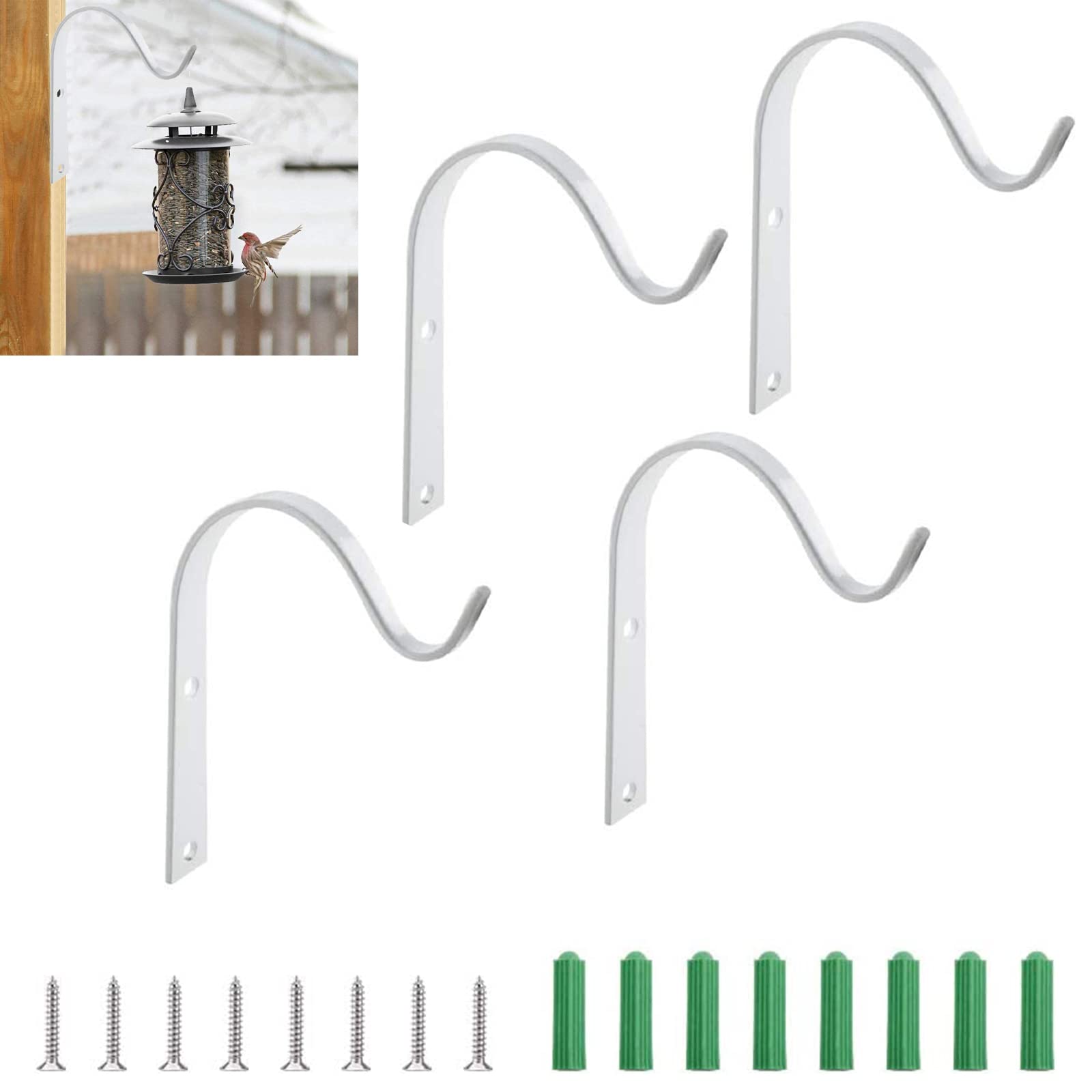 MOROBOR Iron Wall Hook, 4pcs 3" White Classical Lantern Wall Hanger Bracket Decorative Heavy-Duty Metal Flower Basket Hook for Hanging Ornaments, Plants Indoor Outdoor