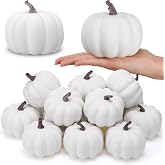 Liliful 12 Pack Artificial Pumpkins Fall Harvest Decor Foam Pumpkin 4 Inch | White, Plastic Faux Pumpkins, Farmhouse Rustic Craft Decorative for Halloween Thanksgiving Home Tabletop Decoration